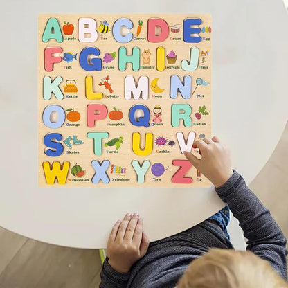 MERISHOPP Wooden Uppercase Letters Peg Puzzle Toddler Toy