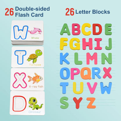 ZIB Wooden Alphabet Learning & Spelling Game: Educational Flash Cards for Kids