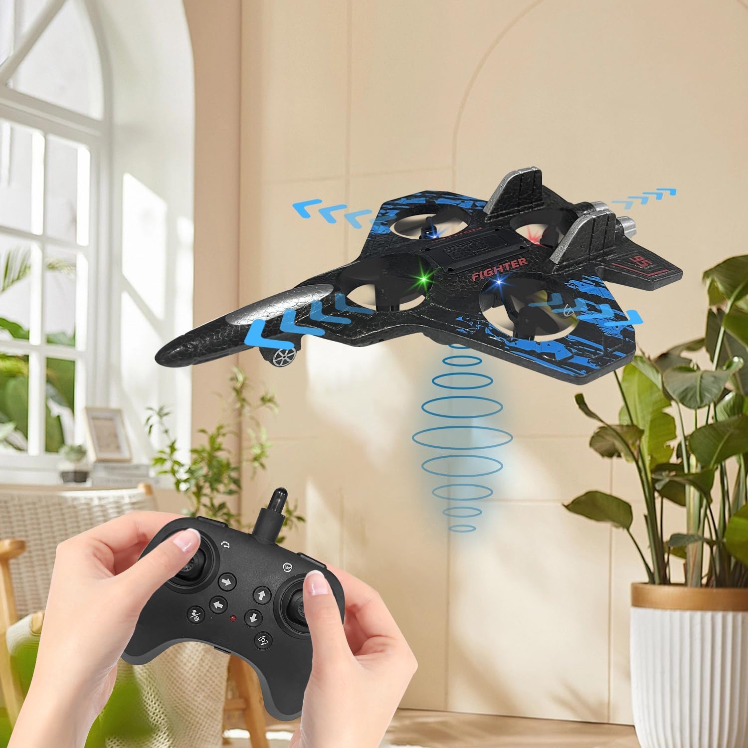 Ocvito Blue 2.4GHz Remote Control Fighter Jet with LED Lights
