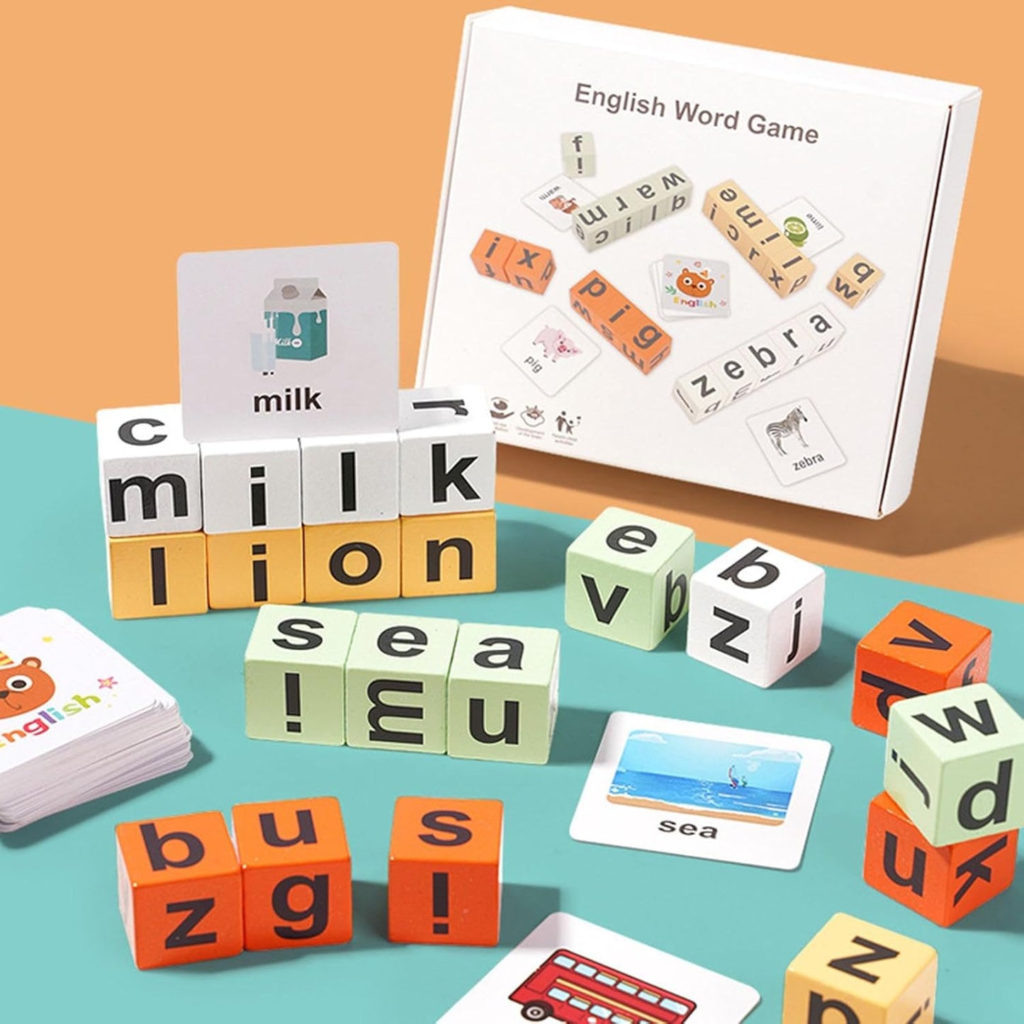 Wooden Alphabet Spelling Blocks Game for Kids - Montessori Educational Sensory Toy