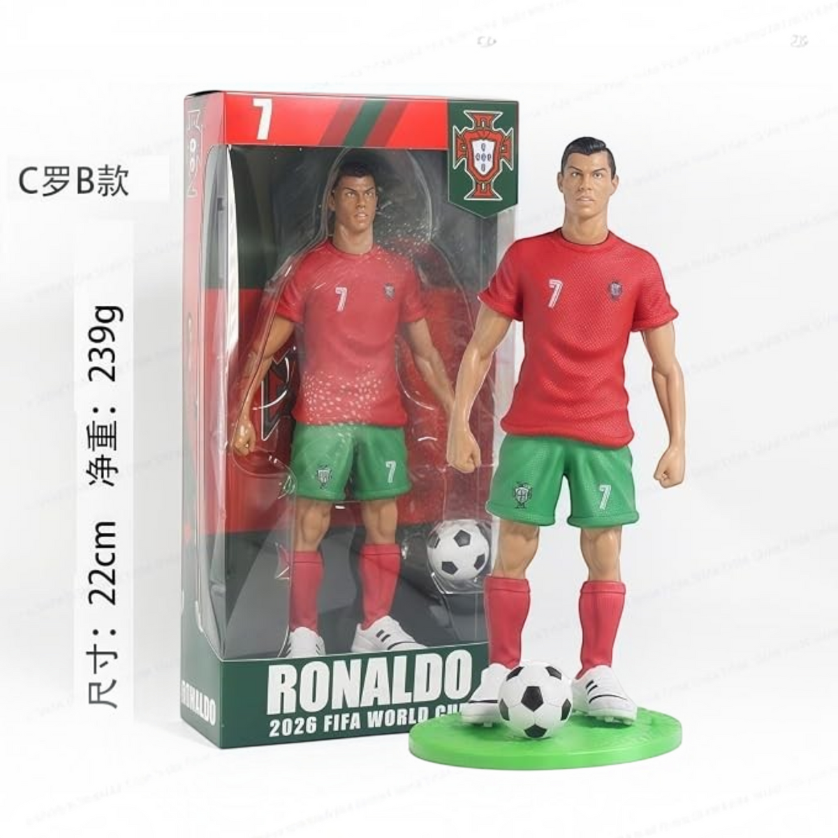 TipTop Retail Ronaldo football action figure in Portugal kit with soccer ball and display base in packaging