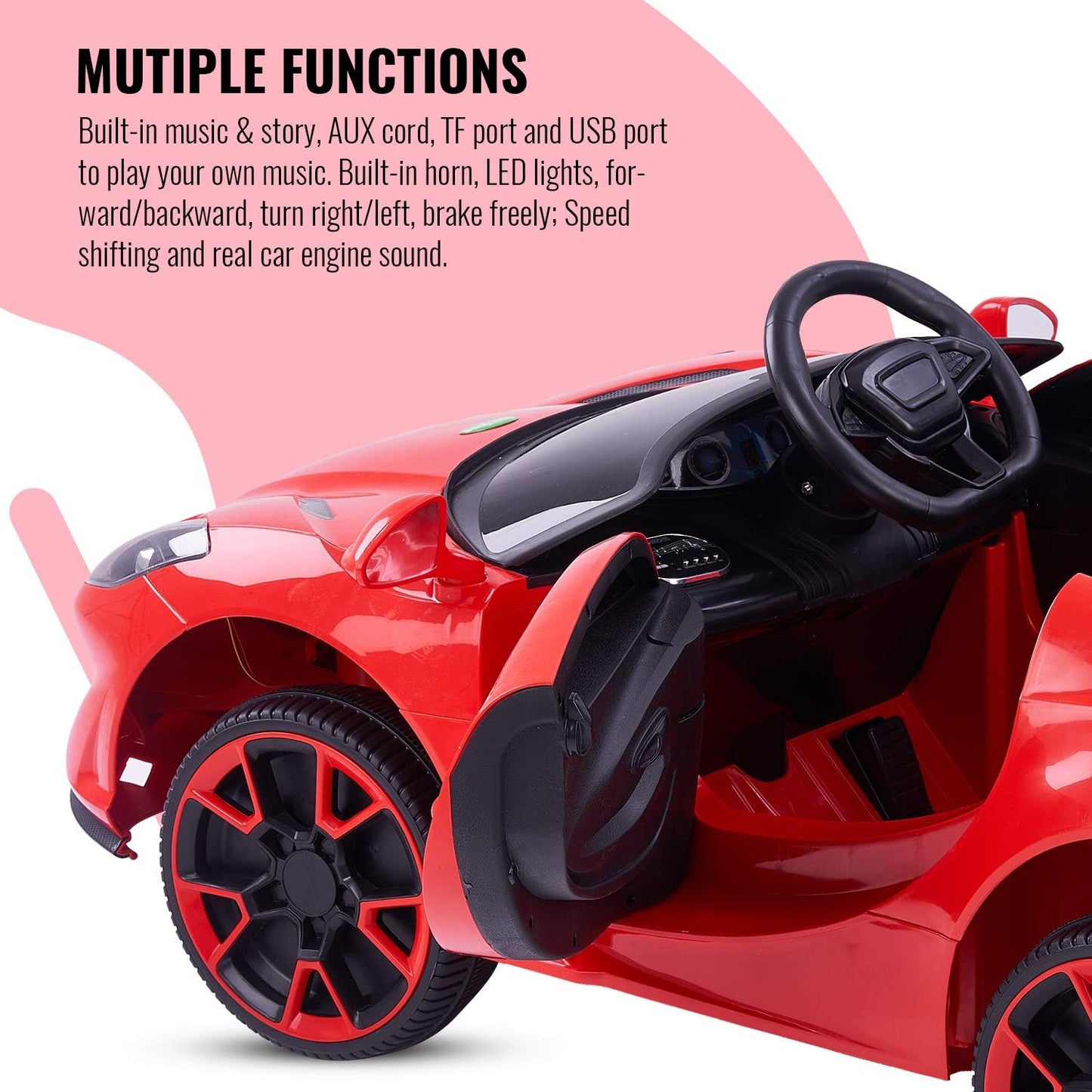 Tip Top Italia Baby Car Rechargeable Kids Car Battery Operated Motor Ride-On Car for Kids with 2 Electric Motor & 6V Battery Car for Kids Toy Car with Boys & Girls Age 2-6 Years Old (Red)