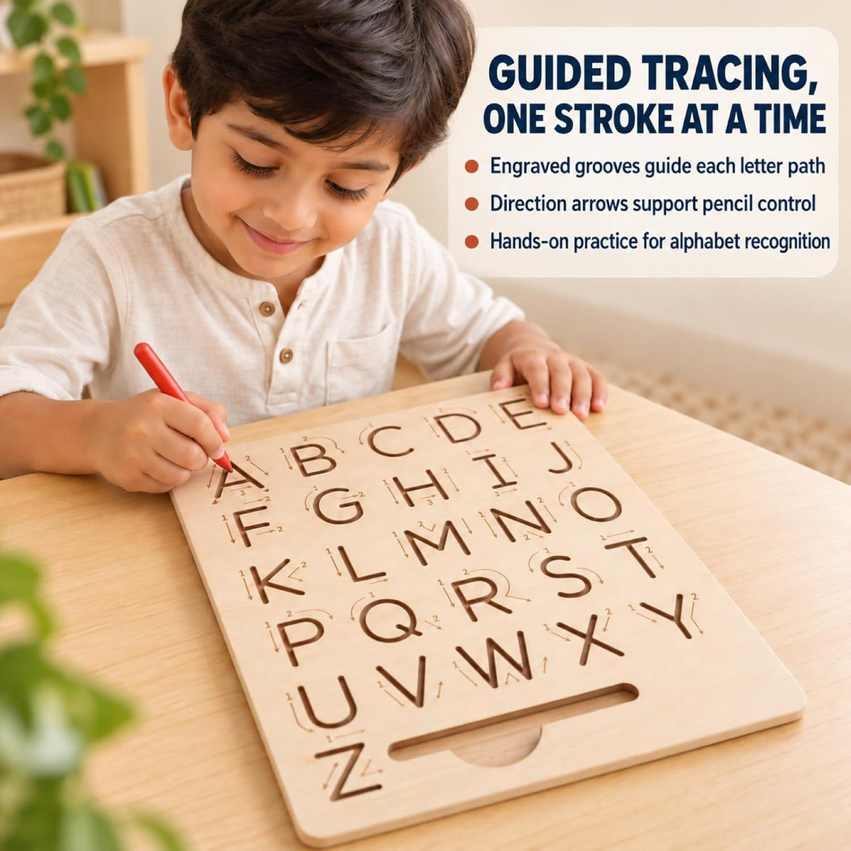 PUREjoy Wooden Alphabet Tracing Board Kids Toy