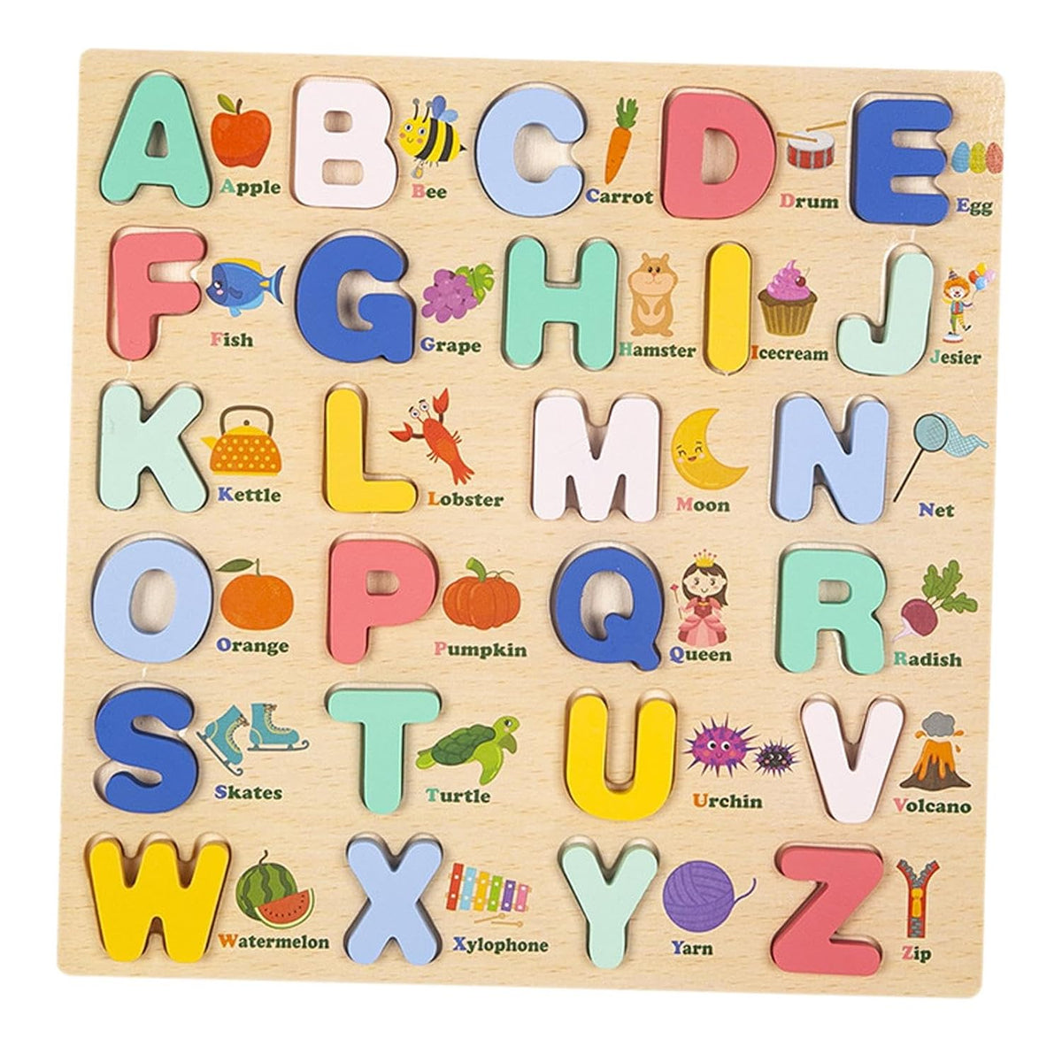 MERISHOPP Wooden Uppercase Letters Peg Puzzle Toddler Toy