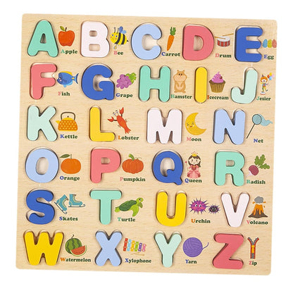 MERISHOPP Wooden Uppercase Letters Peg Puzzle Toddler Toy