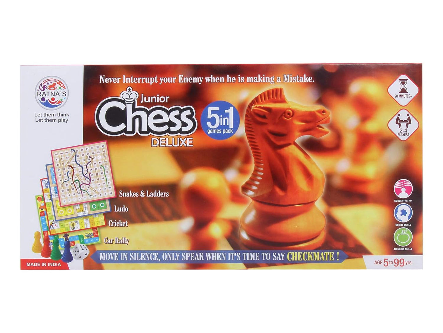 Ratna's 5-in-1 Junior Deluxe Waterproof Board Game Set with Chess