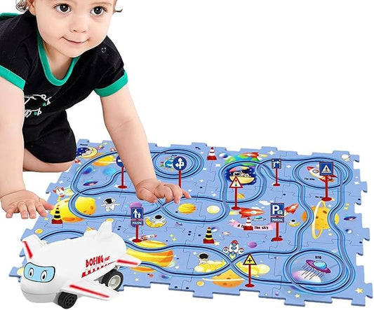 DIY Assembling Electric Trolley Puzzle Track Car Race Set