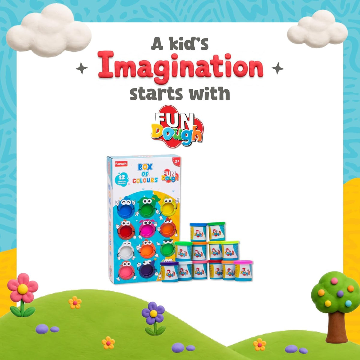 Fundough Box of Colours 12 Tubs Play Dough Set