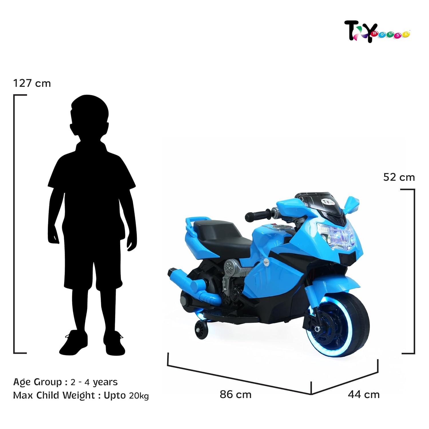 Toy House Mini Ninja Rechargeable Electric Ride-On Bike for Kids Blue