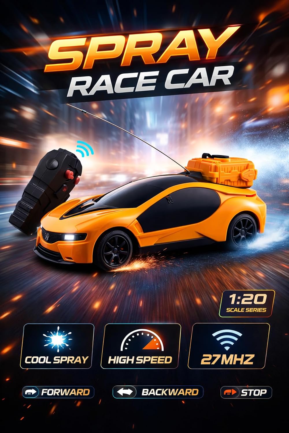 DUnicart Stores SRC-120-27MHZ 3D Light Smoke Spray RC Racing Car Toy