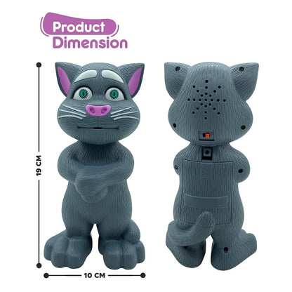 Interactive Talking Tom Cat Toy: Touch-Activated Recording, Grey with Pink Accents