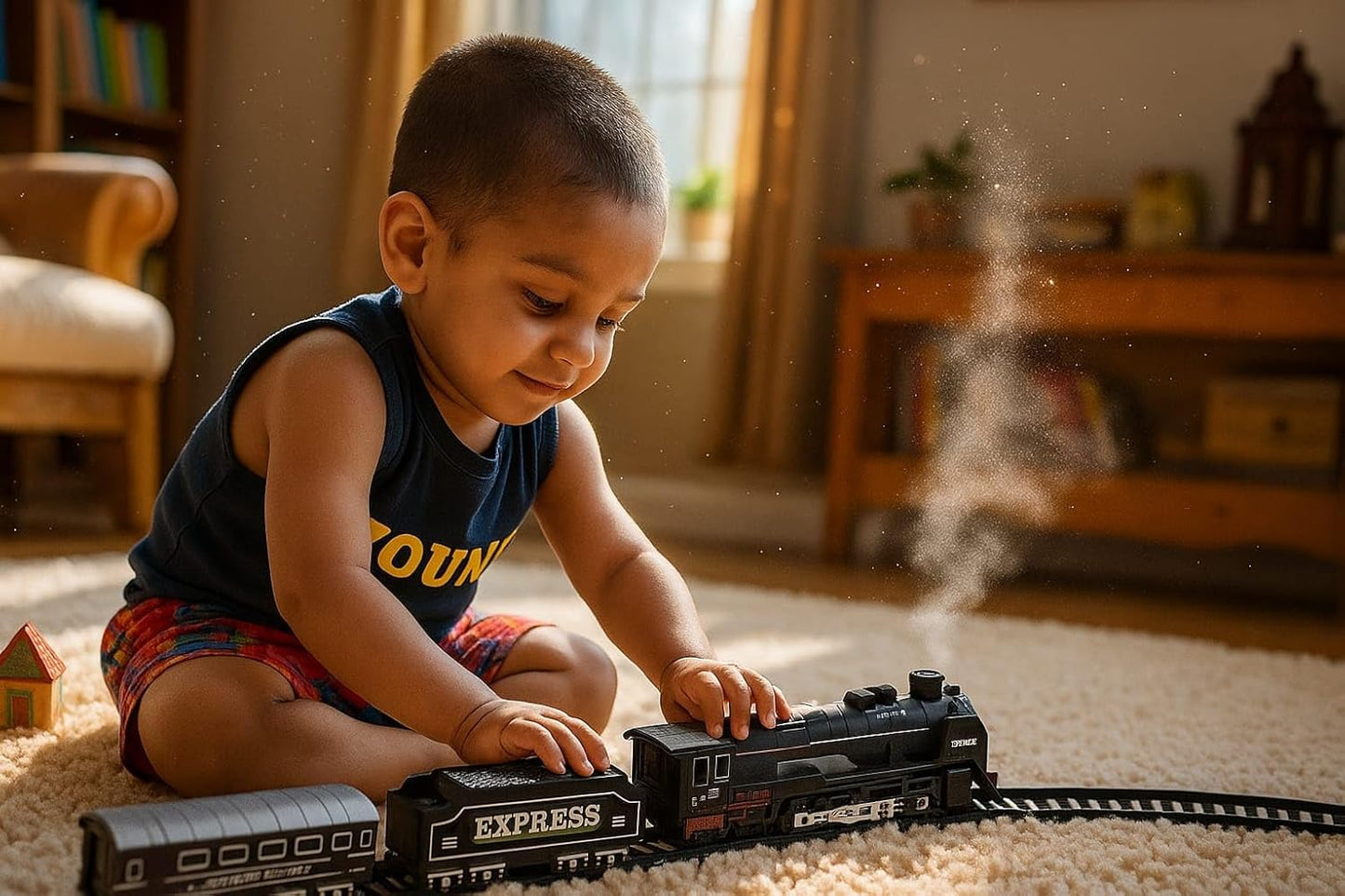 Rishi Quality Bump and Go Musical Smoke Toy Train with Lights