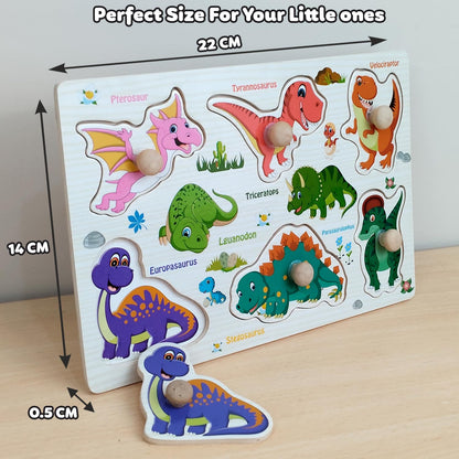 Wudly Wooden Dinosaur Peg Knob Puzzle Game Kids 3+ Educational Fun