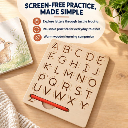PUREjoy Wooden Alphabet Tracing Board Kids Toy