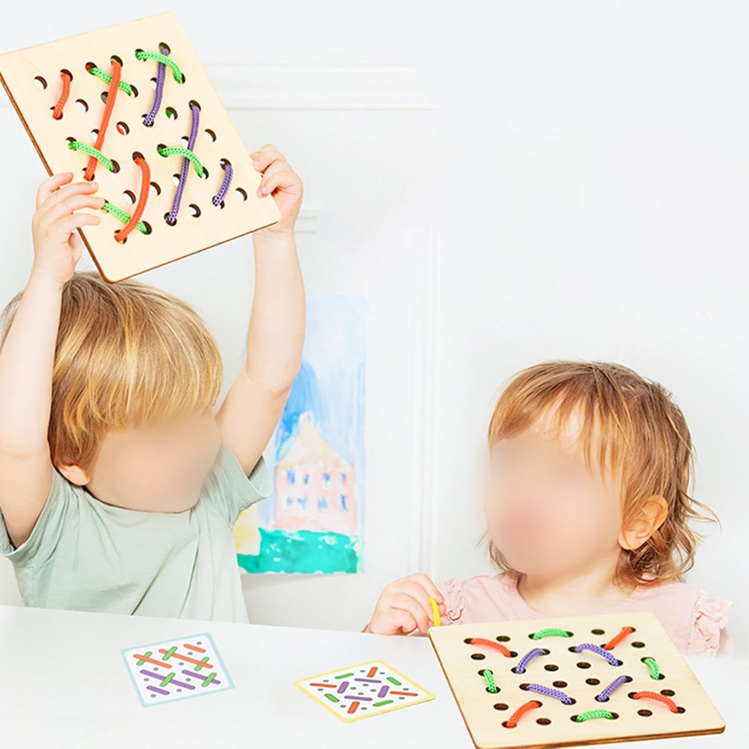 ATORSE Wooden Montessori Threading Lacing Toy for Kids, Fine Motor Skill Development