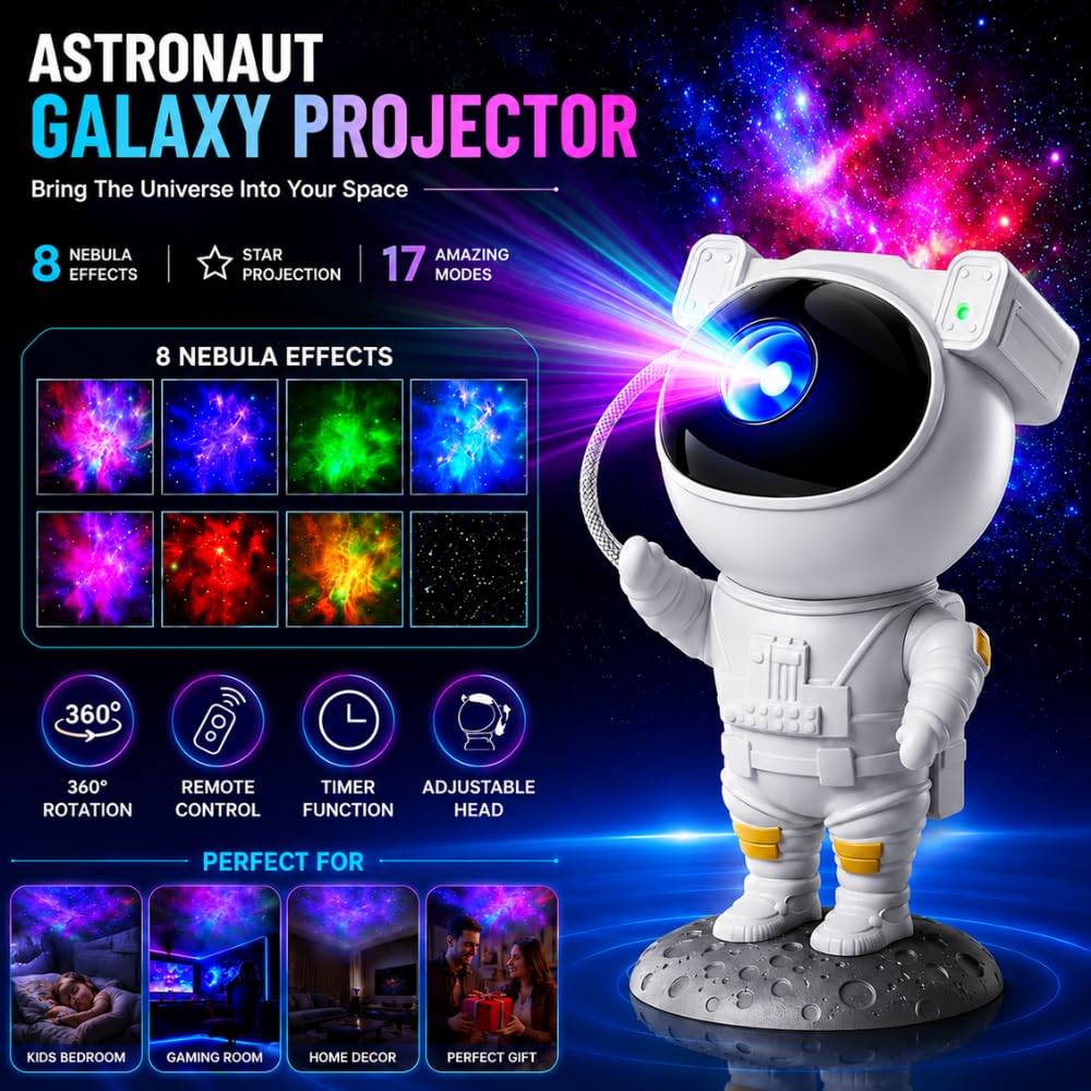 MAHEK ENTERPRISE ASTRO-LAMP-01 Astronaut Galaxy Projector Night Light Toy
