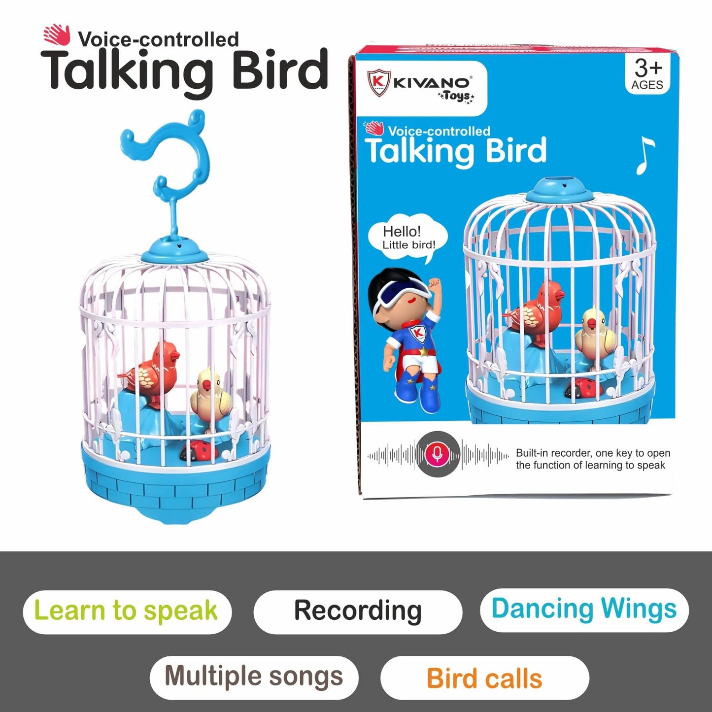 TIPTOP Talking Bird Toy for Kids | Repeats What You Say | Singing, Speaking, and Dancing Bird Toy| Funny Education Toys for Children Playing at Home - Random Colour