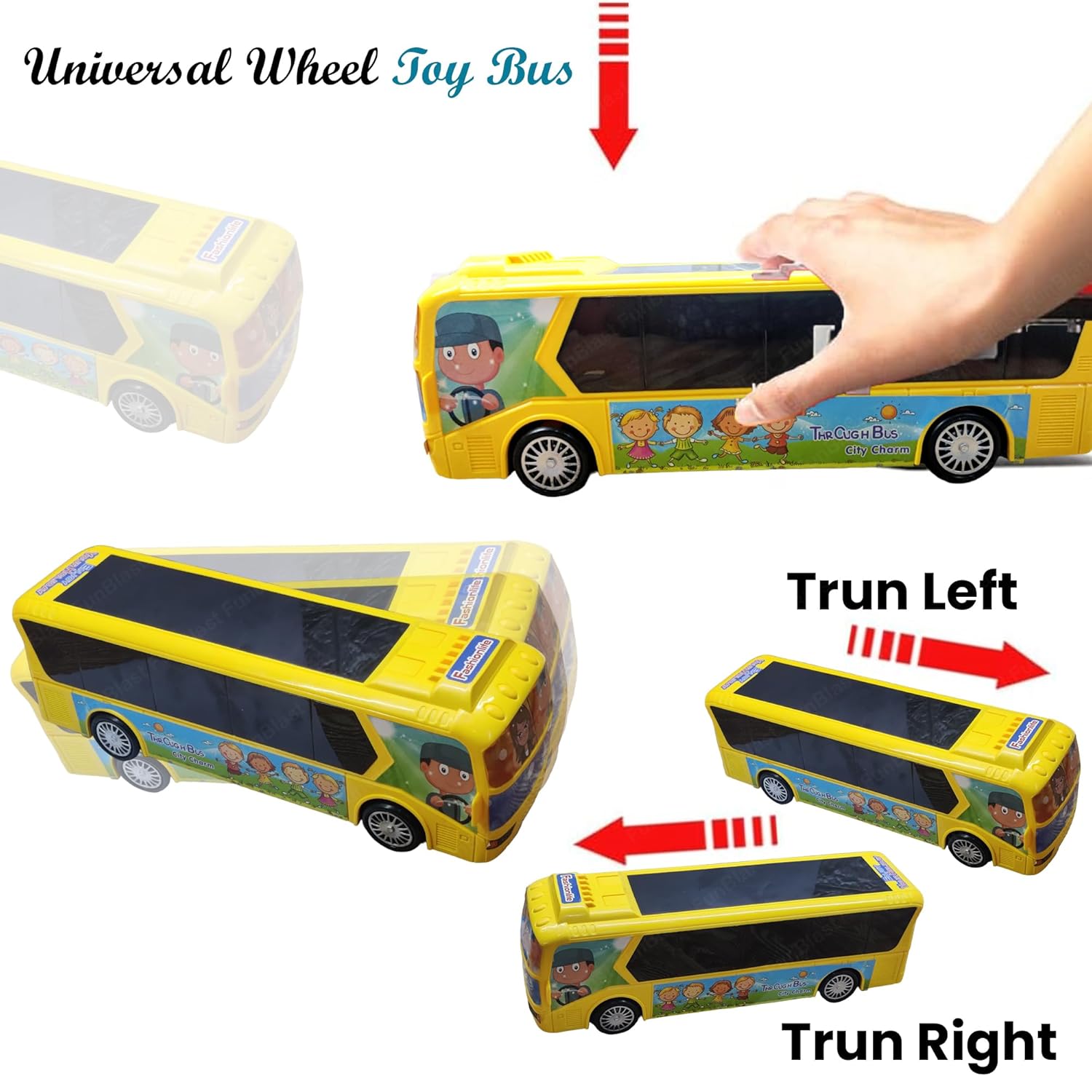 FunBlast Yellow City Bus for Kids: Musical, Light-Up, 360° Rotating Action Toy