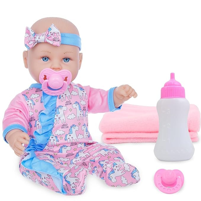Cute Realistic Soft Body Baby Doll with Feeding Bottle, Pacifier & Accessories