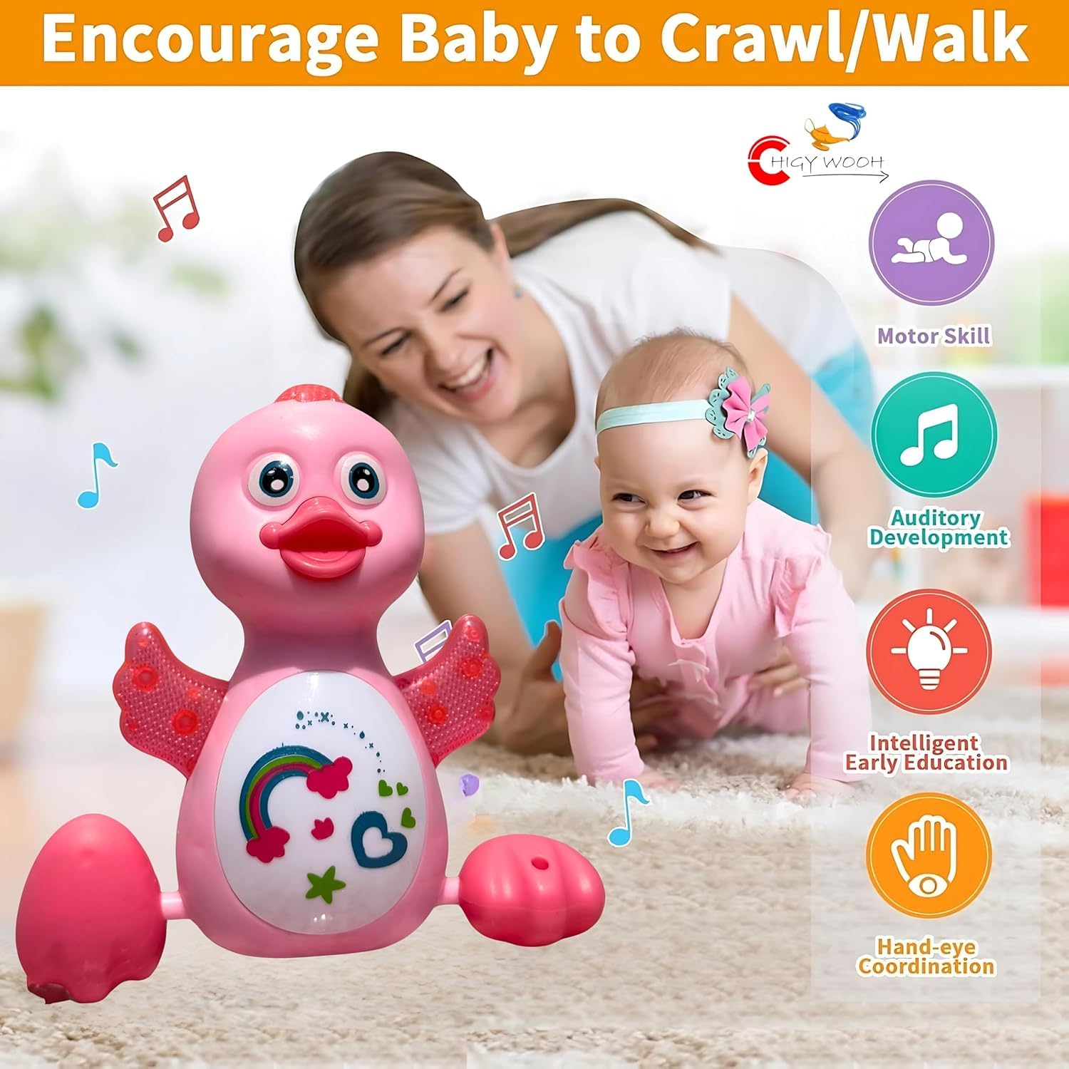 Interactive Musical Dancing Duck Toy with Lights, Flapping Wings for Toddlers