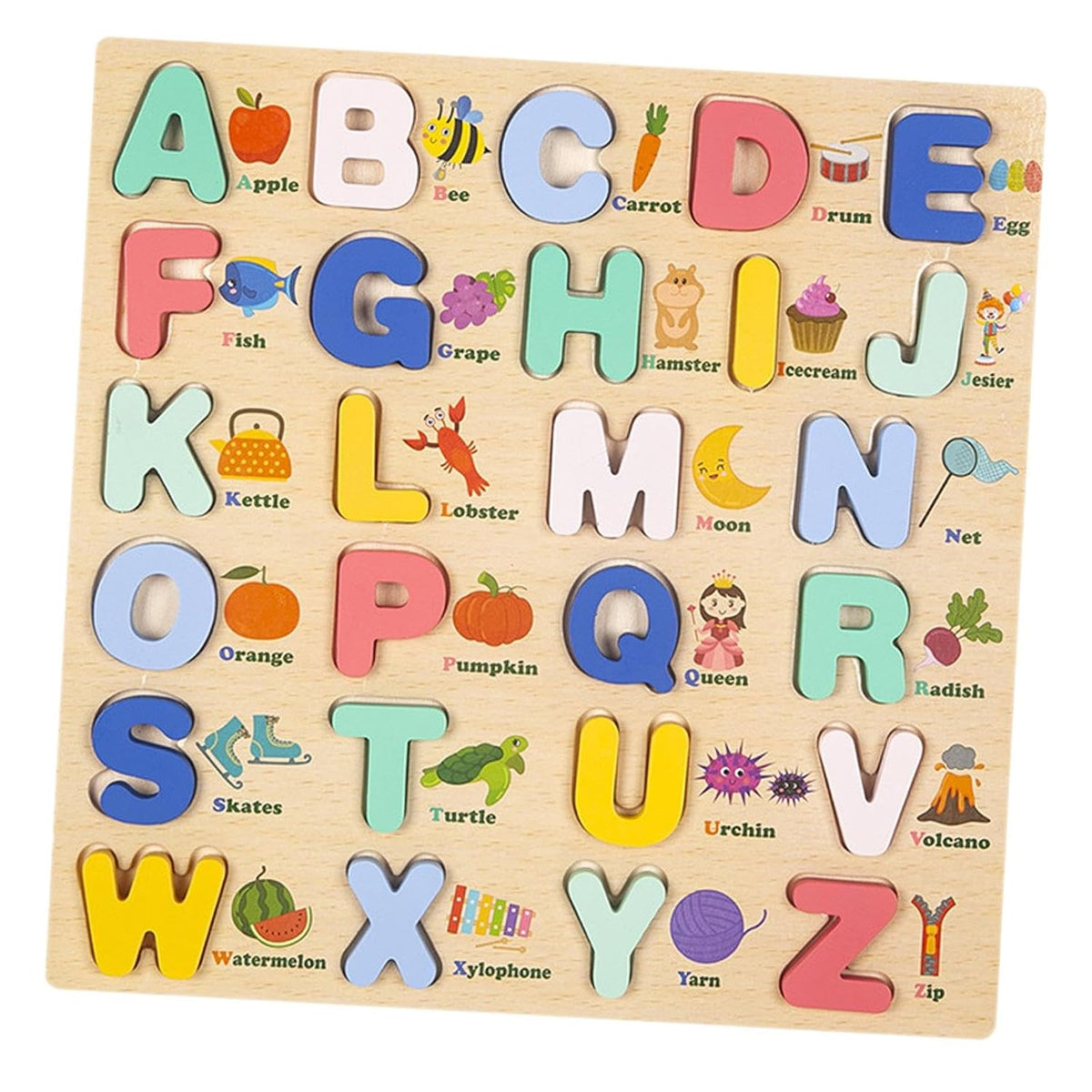 MERISHOPP Wooden Uppercase Letters Peg Puzzle Toddler Toy