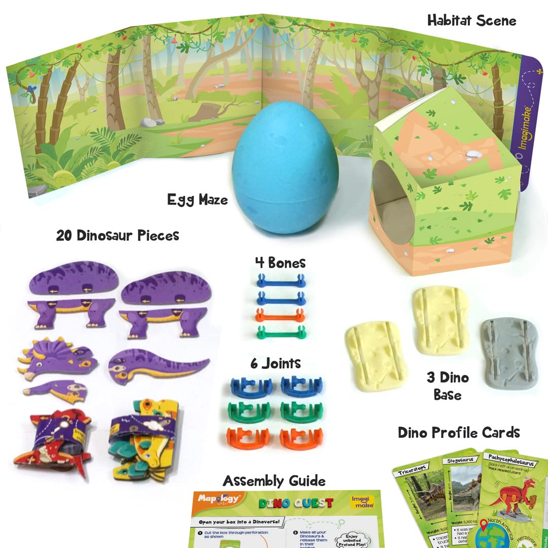 Imagimake Dino Quest 3D Puzzle: Surprise Egg Dinosaur Toy for Kids 5-8