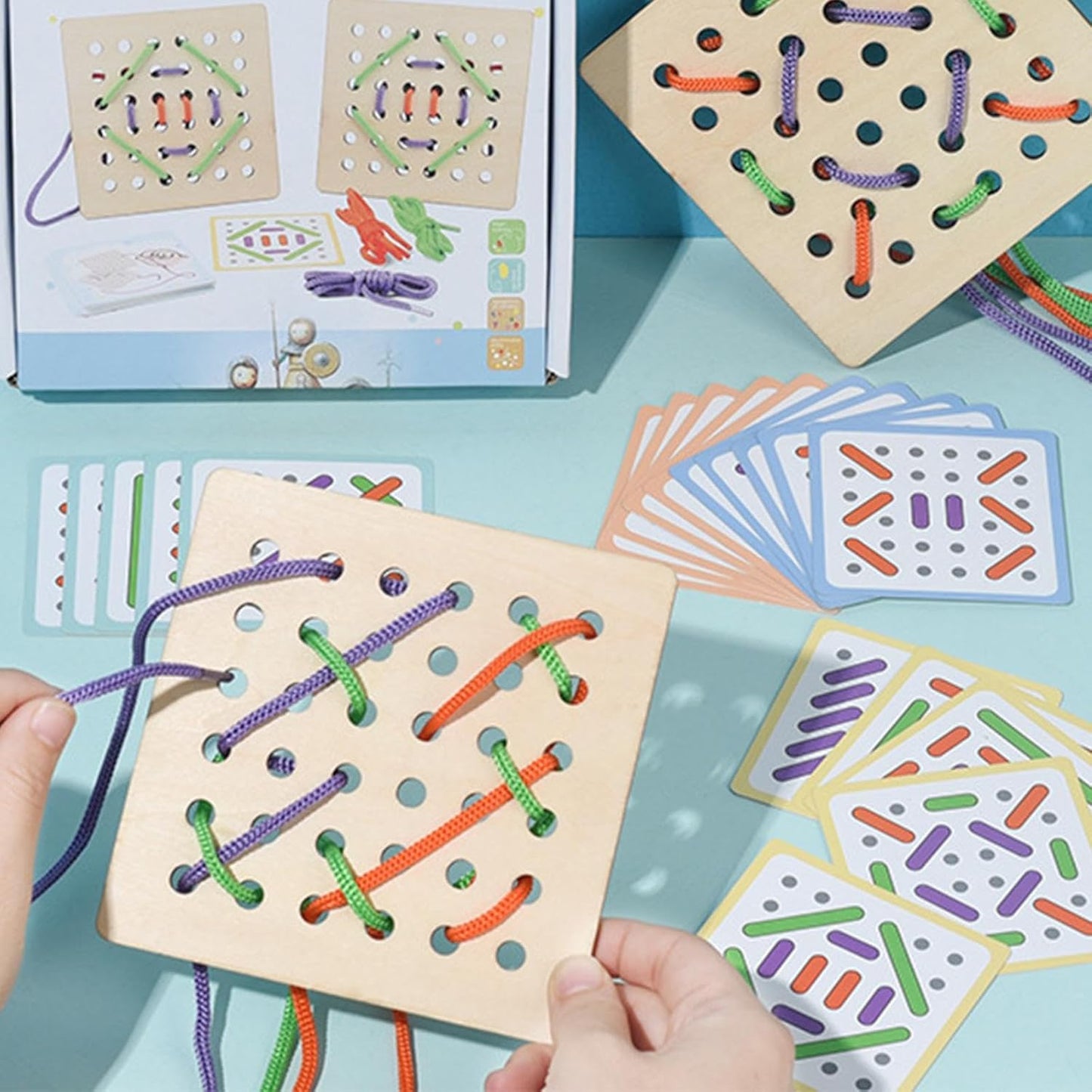 ATORSE Wooden Montessori Threading Lacing Toy for Kids, Fine Motor Skill Development