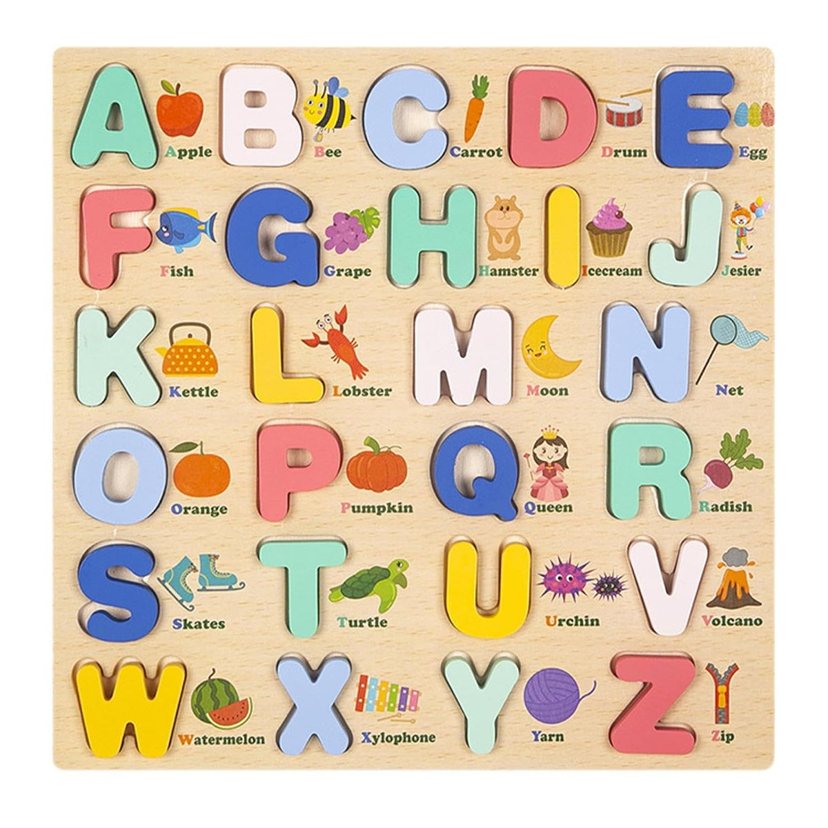 MERISHOPP Wooden Uppercase Letters Peg Puzzle Toddler Toy