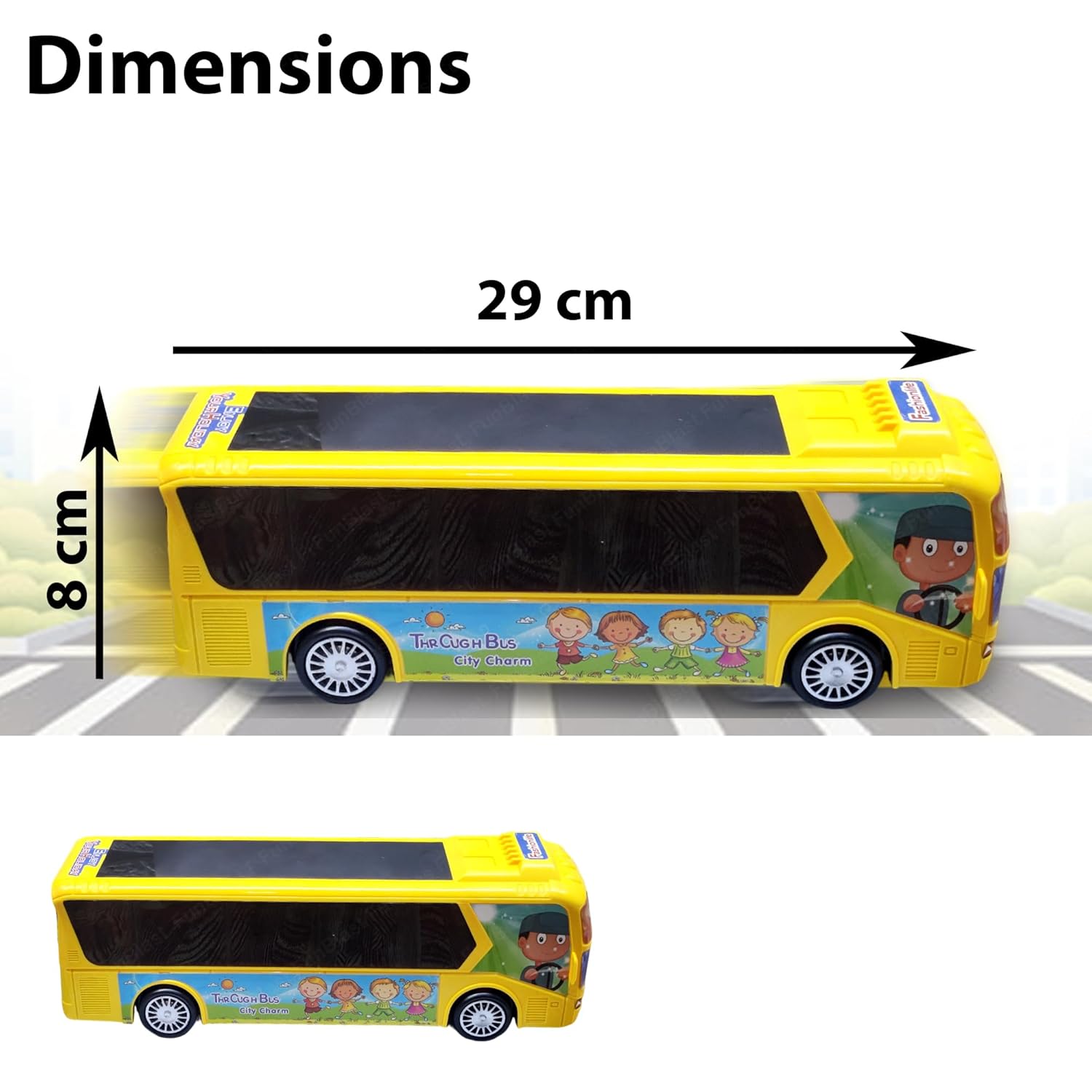 FunBlast Yellow City Bus for Kids: Musical, Light-Up, 360° Rotating Action Toy