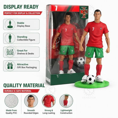 TipTop Retail 8.7 inch Ronaldo PVC action figure in red and green football uniform with soccer ball and display base