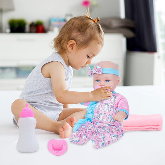 Cute Realistic Soft Body Baby Doll with Feeding Bottle, Pacifier & Accessories