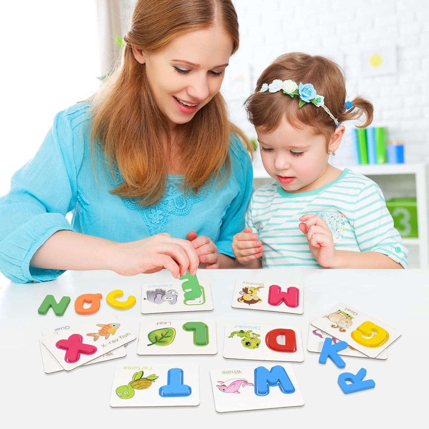 ZIB Wooden Alphabet Learning & Spelling Game: Educational Flash Cards for Kids