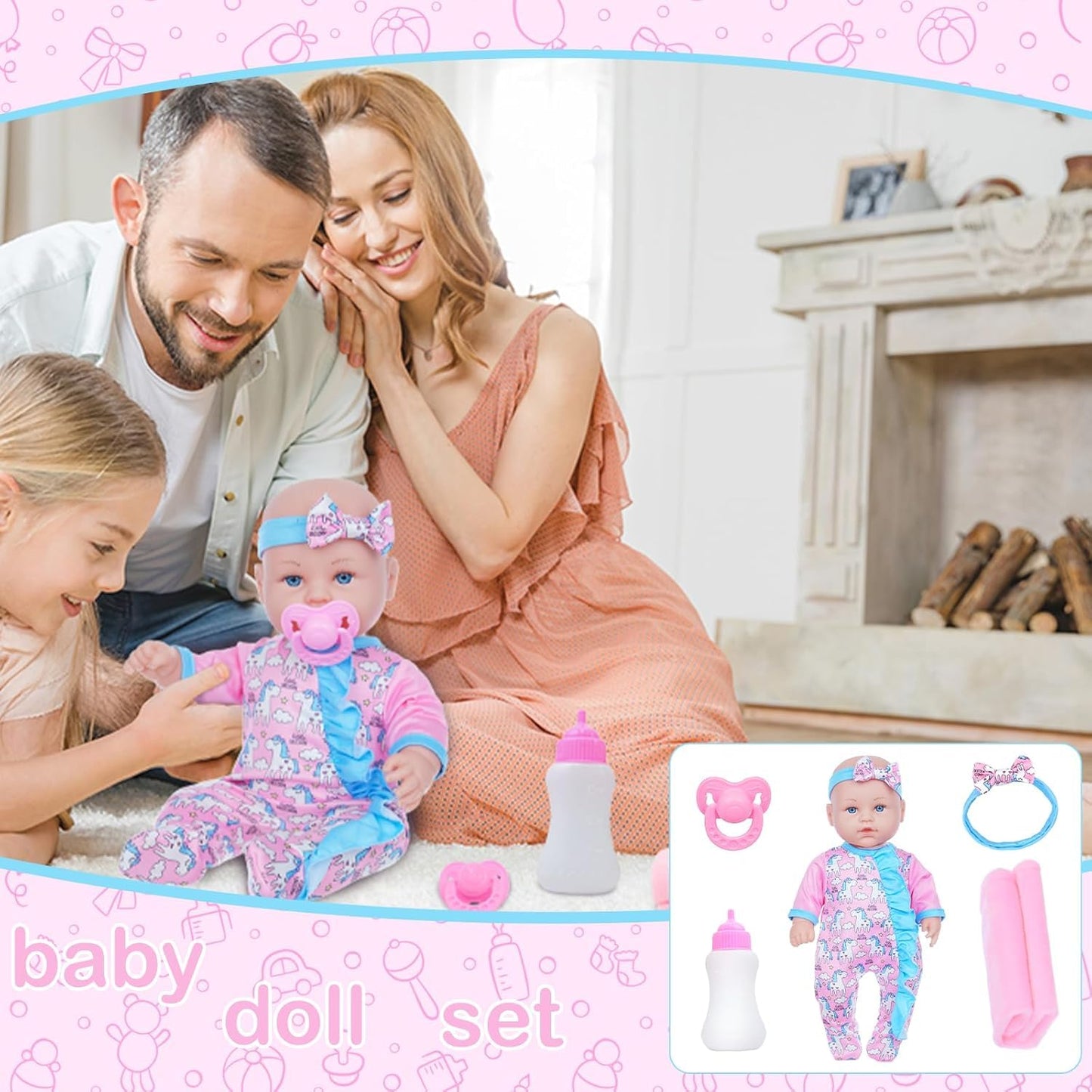 Cute Realistic Soft Body Baby Doll with Feeding Bottle, Pacifier & Accessories