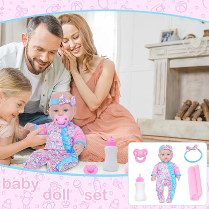 Cute Realistic Soft Body Baby Doll with Feeding Bottle, Pacifier & Accessories