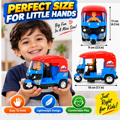 Pull Back Auto Rickshaw Plastic Toy for Kids - Rechargeable
