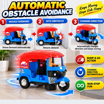 Pull Back Auto Rickshaw Plastic Toy for Kids - Rechargeable