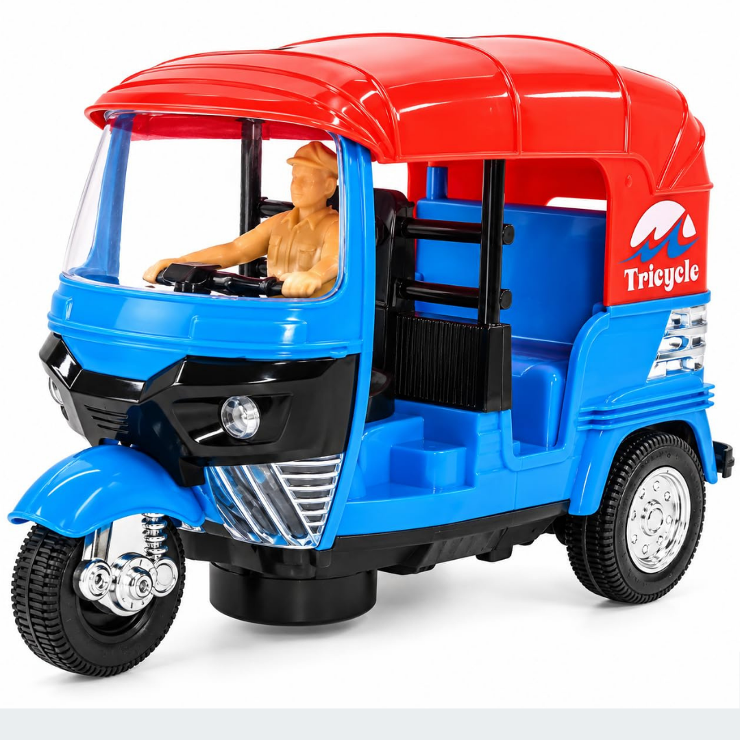 Pull Back Auto Rickshaw Plastic Toy for Kids - Rechargeable