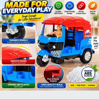 Pull Back Auto Rickshaw Plastic Toy for Kids - Rechargeable