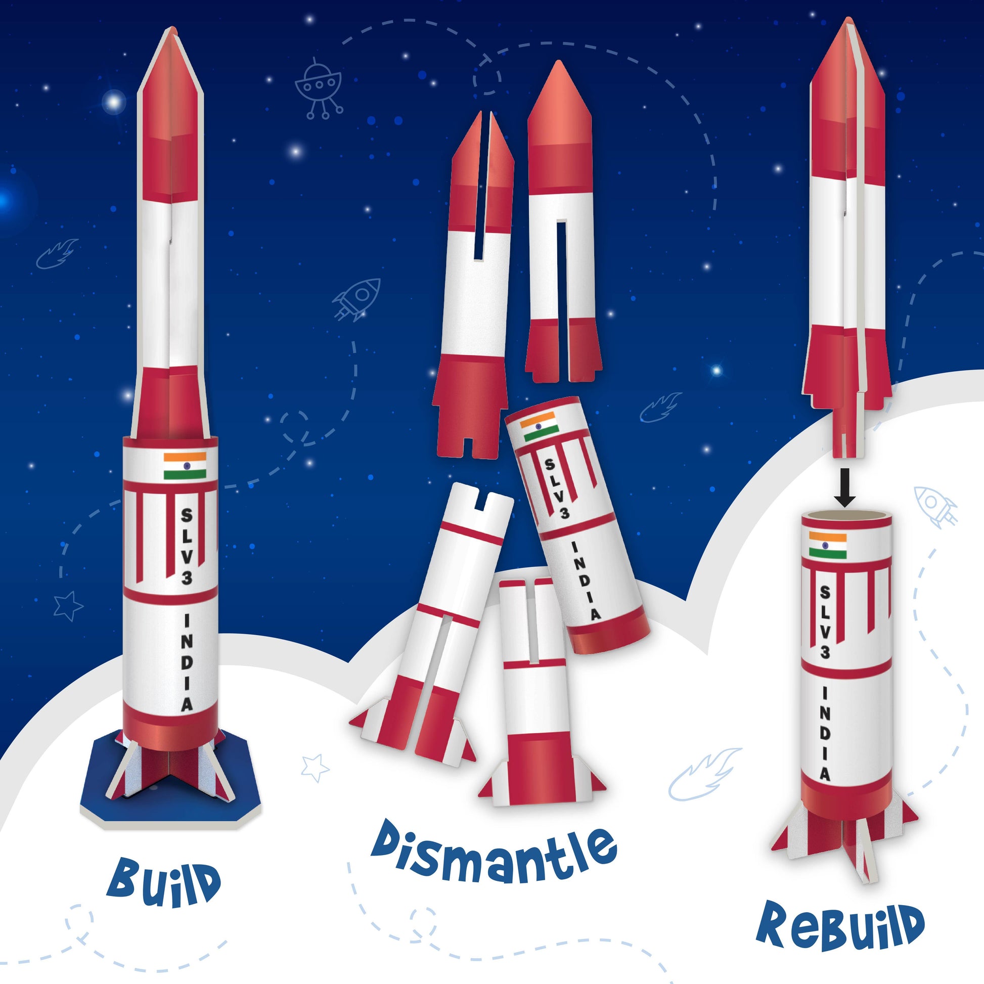 Imagimake Mapology India's Space Odyssey: Educational Rocket Satellite Model Kit & Puzzle