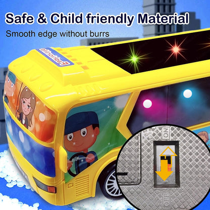 FunBlast Yellow City Bus for Kids: Musical, Light-Up, 360° Rotating Action Toy