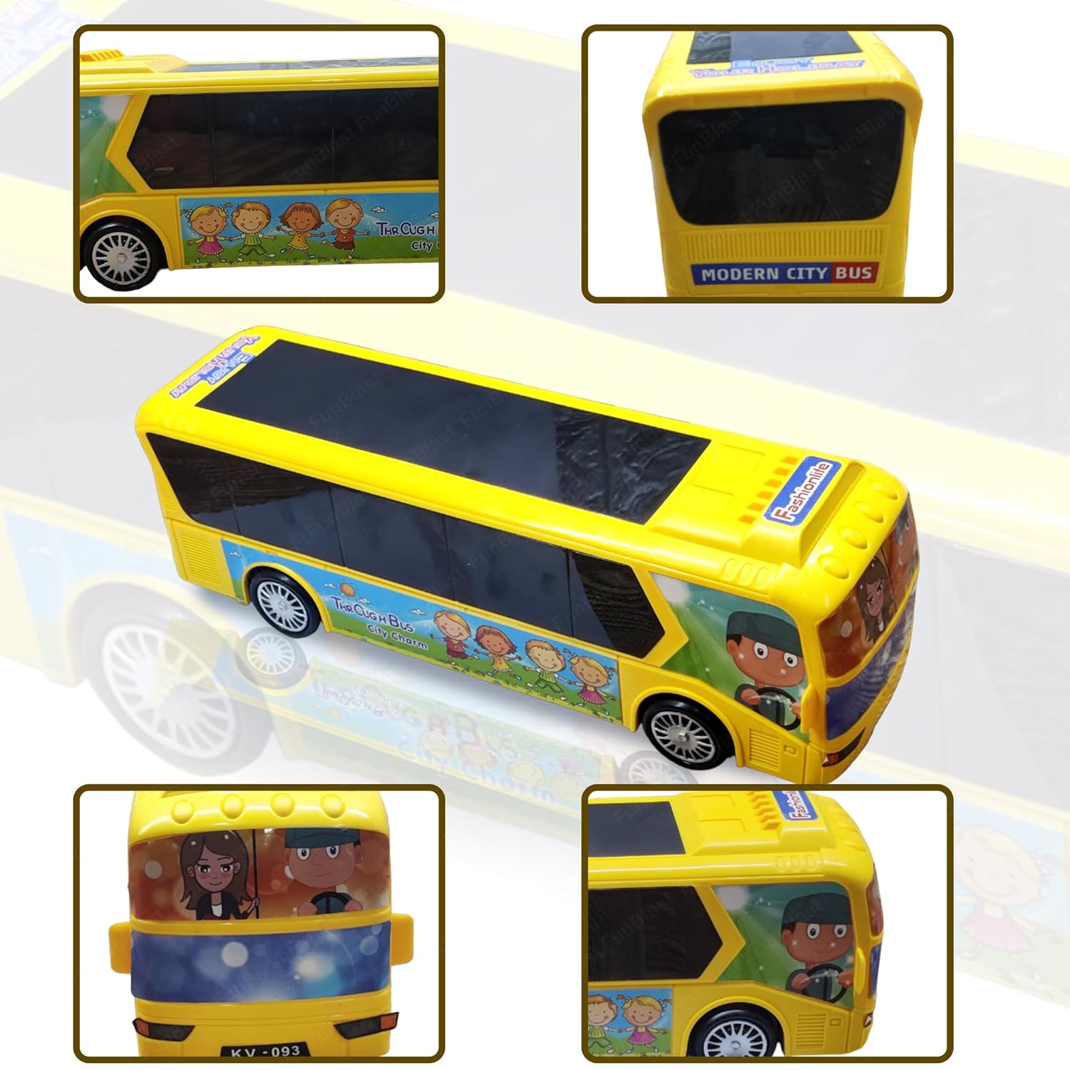 FunBlast Yellow City Bus for Kids: Musical, Light-Up, 360° Rotating Action Toy