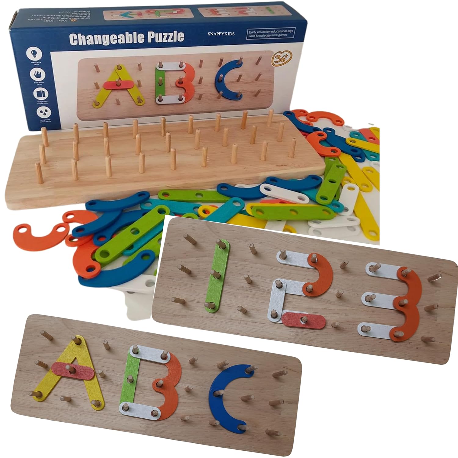 TRENDYKIDS Wooden Alphabet Number Stacking Blocks Montessori Educational Puzzle for Kids