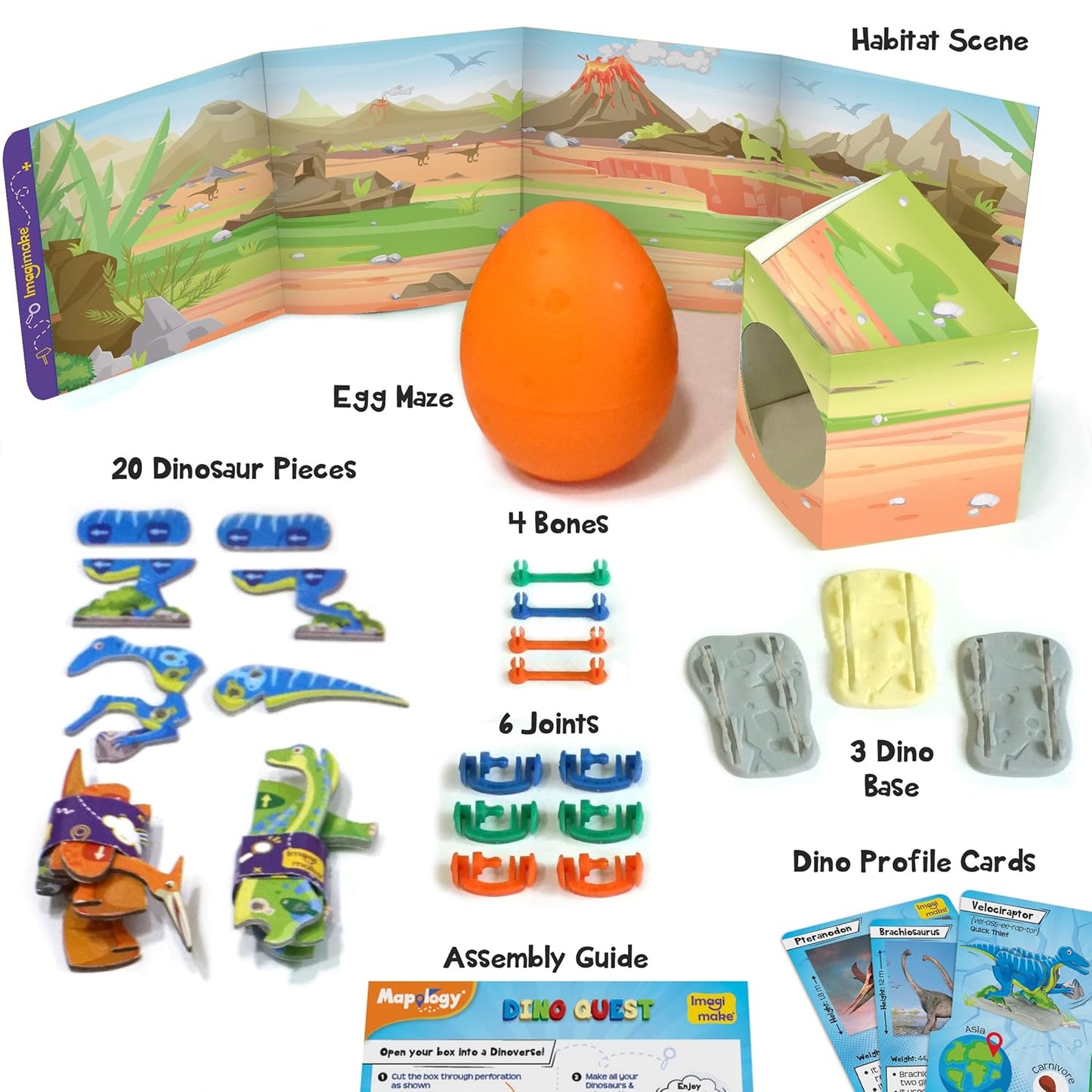 Imagimake Dino Quest 3D Puzzle: Surprise Egg Dinosaur Toy for Kids 5+ (37 pcs)
