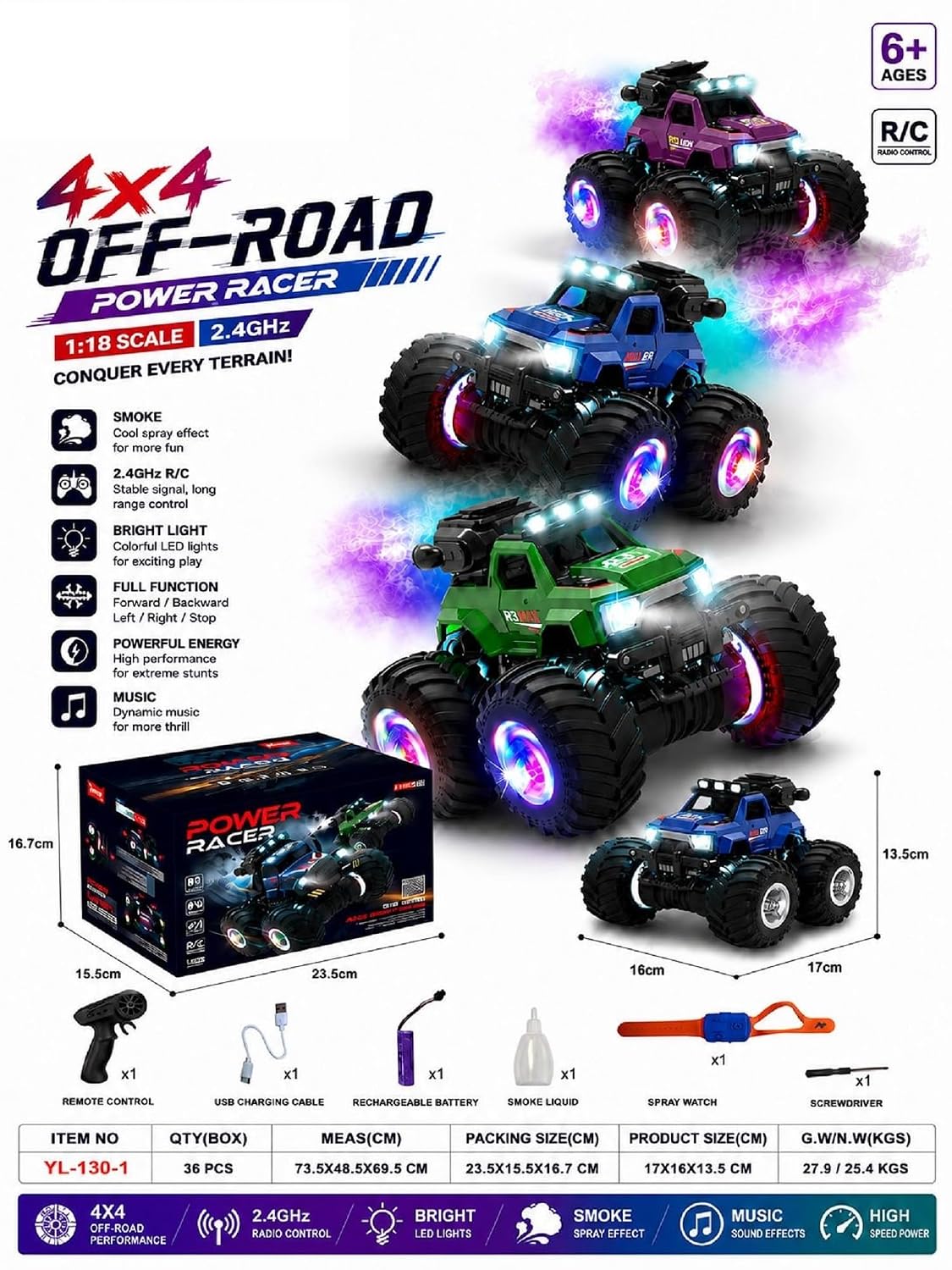 KTRS YL-130-1 Kids 4x4 Off-Road RC Monster Truck Toy