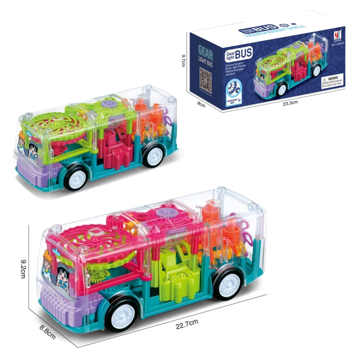 Manvik Enterprises gearbus1 Transparent Gear Bus Bump & Go Light Music Toy