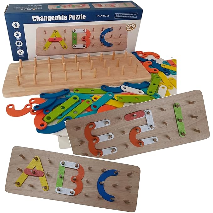 TRENDYKIDS Wooden Alphabet Number Stacking Blocks Montessori Educational Puzzle for Kids