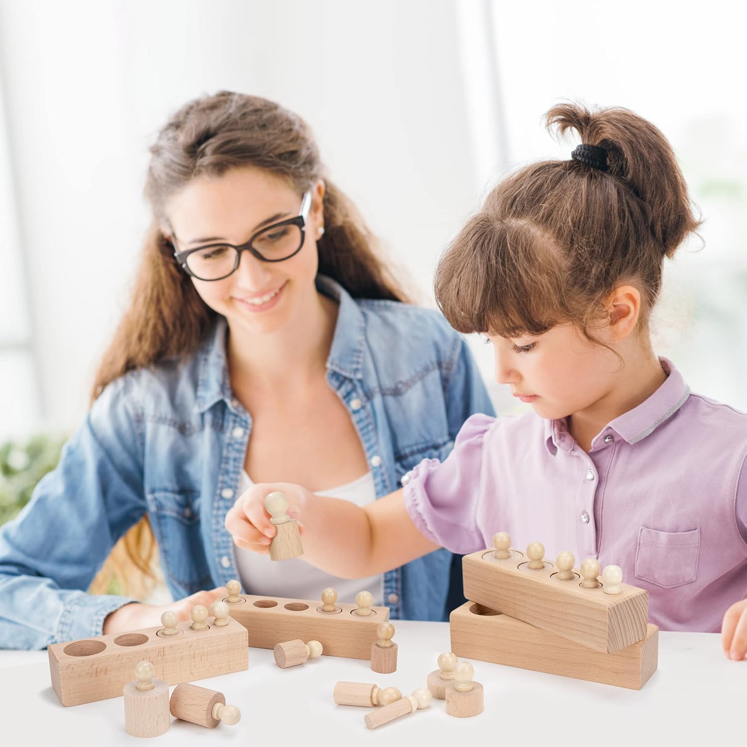 Montessori Wooden Cylinder Sorting Game: Educational Puzzle Blocks for Toddlers