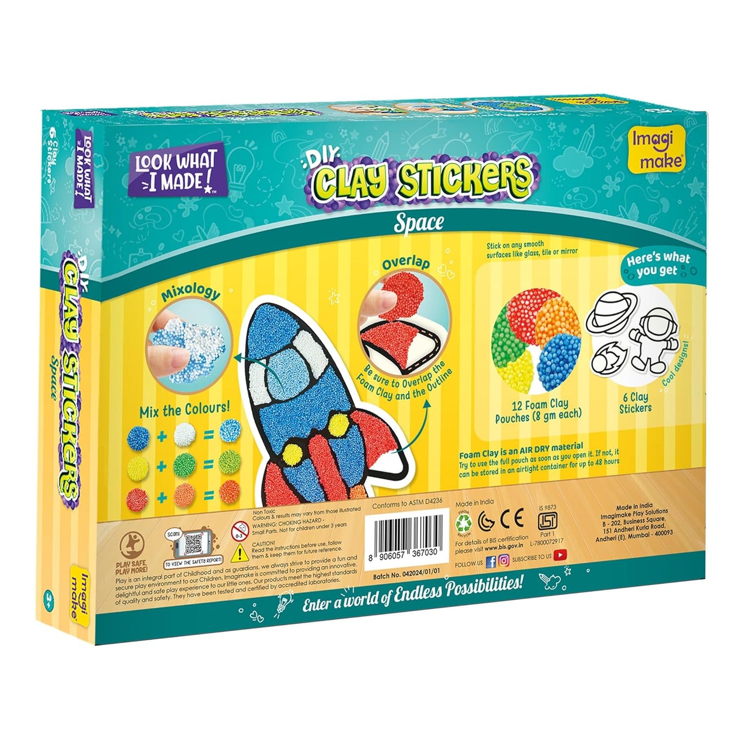 Imagimake Space Clay Stickers: Air Dry Mess-Free Kids' DIY Craft Kit