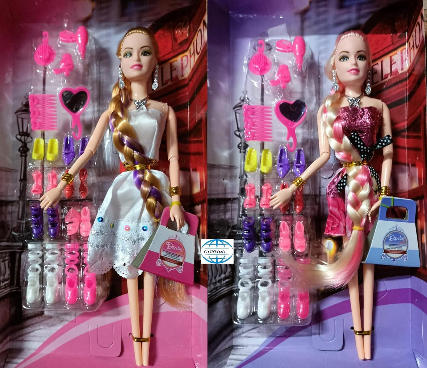 Cri8Hub Long Hair Princess Fashion Doll Playset with Movable Joints