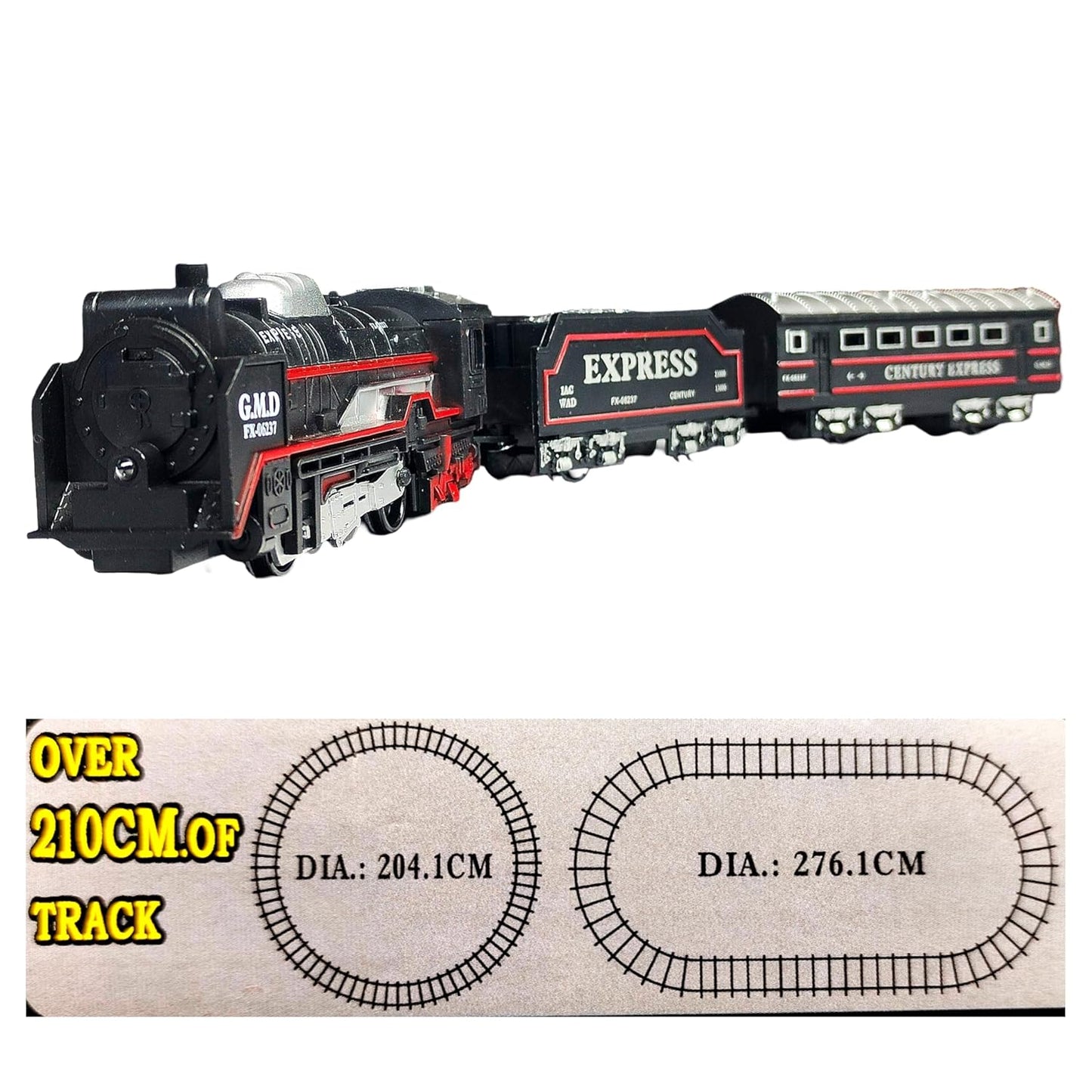 Black Battery Operated Toy Train Set for Kids with Round Track, 19 Pieces Plastic Engine